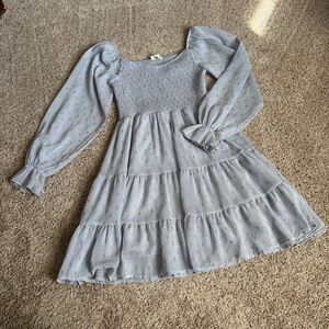 altar'd state Dress Womens XS Silver Gray Smocked Tiered Ruffled Metallic